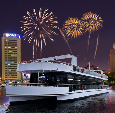 Creek Luxury Yacht with Burj Khalifa fireworks